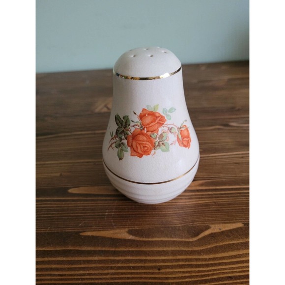 Antique Hand Painted Porcelain MUFFINEER Sugar Shaker ROSES w Gilt Trim - Picture 1 of 4